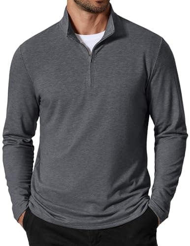 COOFANDY Men's Quarter Zip Pullover Sweatshirt Mock Neck Golf Shirts Casual Long Sleeve Shirt Light Grey