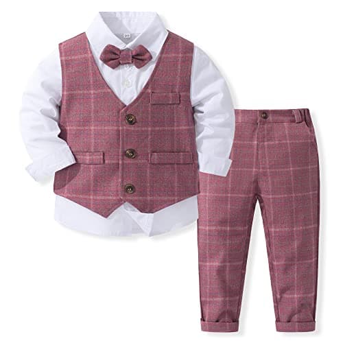 Kimocat Boys 3Pcs Clothing Sets Elegant Long Sleeve Shirts + Vest with Flower+Pants Party Suit