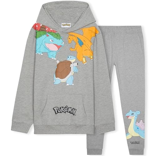 Pokemon Tracksuit Set Boys, Teens, 2 Pc Hoodie Joggers, Anime Hoodie Sweatpants Kids Clothes Teen Apparel, Gifts for Boys (Grey, 9-10 Years)