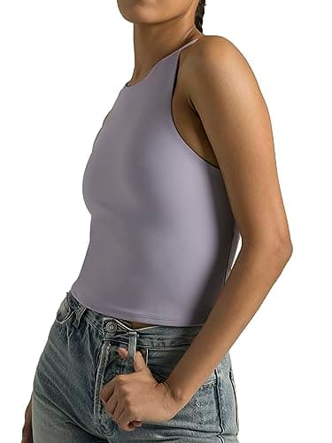 Colorfulkoala Women's Tank Tops Body Contour Sleeveless Crop Double Lined Yoga Shirts(XL, Lilac)