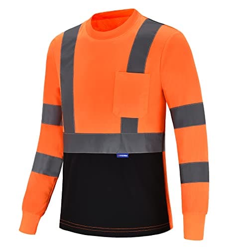 AYKRM Safety Shirts Big and Tall Safety T Shirt Reflective High Visibility hi vis Long Sleeve T Shirt (Orange, 6XL)