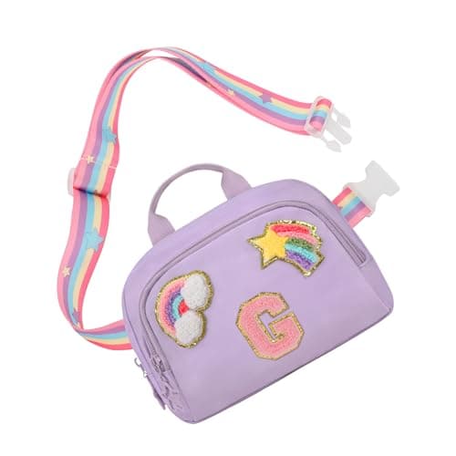 Fanny Pack for Girls, Cute Purse for Girls Teens Crossbody Bag for Kids Belt Bag With 2 Compartments Trendy Stuff Graduation Birthday Gifts for 4 5 6 7 8 9 10 11 12 13 Years Old Initial G-Purple