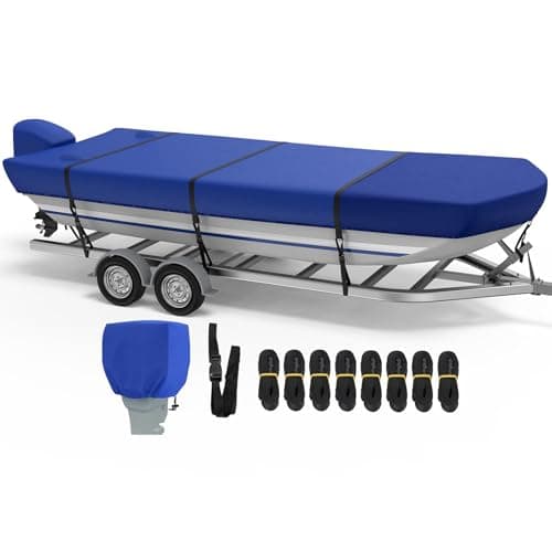 RVMasking Jon Boat Cover - 14-16ft Boat Cover with Motor Cover, 1400D Heavy Duty Front Reinforced Jon Boat Covers, Marine Grade Waterproof & UV Resistant, Fits Beam Width up to 75", Blue