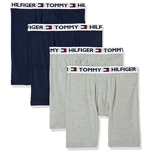 Tommy Hilfiger Men's 4 Pocket Boxer Brief, Grey/Navy, Small