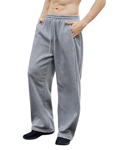 OYOANGLE Men's Baggy Sweatpants Wide Leg Athletic Pants with Pockets Grey