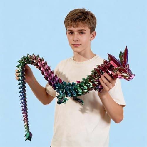 59 ”3D Printed Dragon Large 3D Dragon--Bigger Fidget Toy Gift for Kids, Boys, Girls & Adults,Cool Giant Crystal 3-D Printed Animals Desk Decor,easter basket essentials(59in blue green purple)