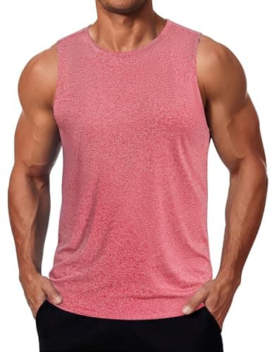 COOFANDY Men Workout Summer Tank Top Quick Dry UPF 50+ Sleeveless Athletic Gym Shirts Beach Swim Shirt Red