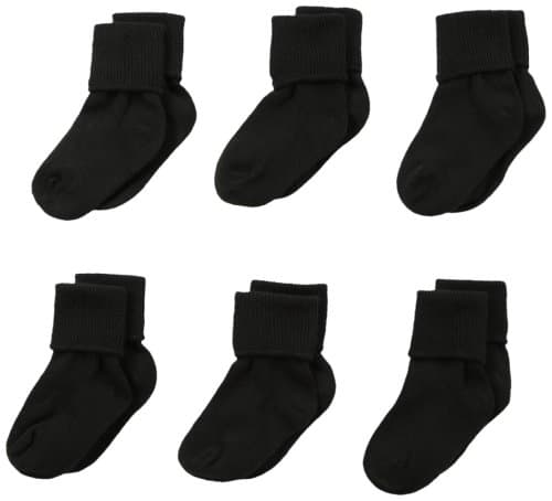Jefferies Socks Unisex-Baby Newborn Seamless Turn Cuff Socks 6 Pair Pack, Black, Newborn