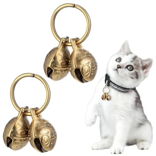 Fyntave 2 Pcs Bell for Cat Collar Copper Bells for Collar Pet Tracking Vintage Anti-Theft Bell Durable Brass Collars Charms for ID Pendant Tag Pet Supplies Christmas Gifts