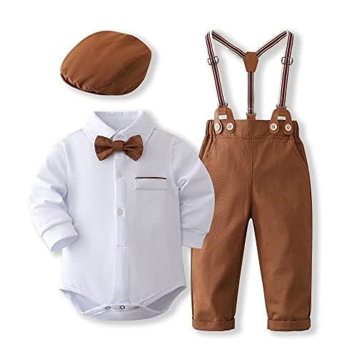 Kimocat Baby Boys Clothes Sets Long Sleeve and Pants Gentleman Outfit Suits (White, 3-6 Months)