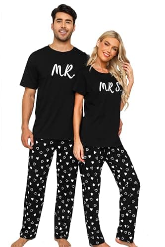 EISHOPEER Men's Pajama Set Sleepwear Pjs Lightweight Printed Crewneck Shirts and Bottoms Soft Comfy Sleep Sets Black Letter Small