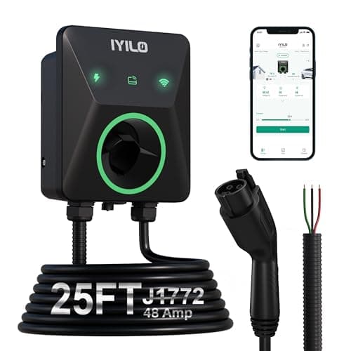 IYILO Level 2 EV Charger, 48Amp/11.5KW, J1772 Wall Electric Car Charger with Dual Temp Sensors(Exclusive), Wi-Fi(2.4 GHz), RFID, Smart App-Scheduled Charging, Hardwired, 240V, ETL & Energy Star