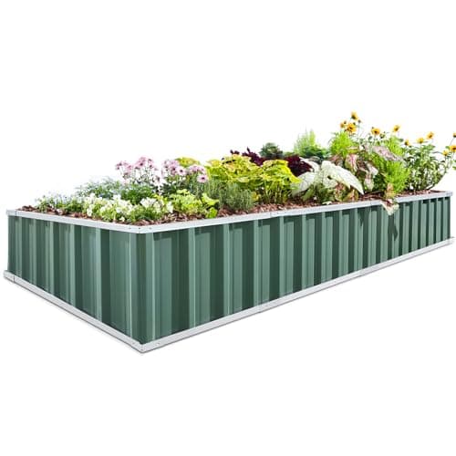 KING BIRD Raised Garden Bed 101" x 36" x 12" 4 Installation Methods for DIY Galvanized Steel Metal Planter Kit Box with 2 Pairs of Gloves (Green)