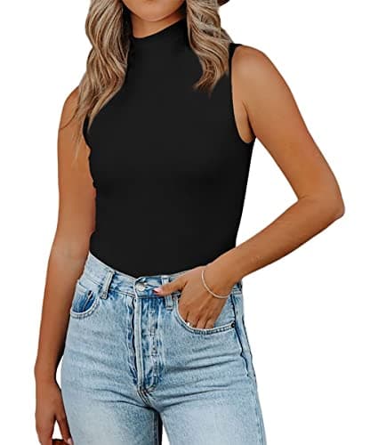 Lacozy Women Sleeveless Turtleneck for Women Mock Neck Tops Basic Slim Fit Tunic Tank Tops Black M