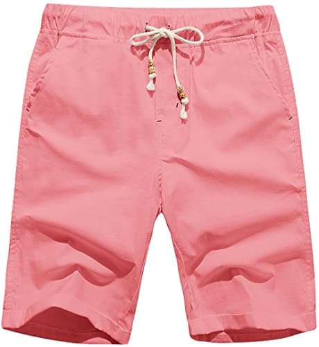 Boisouey Men's Shorts Casual Classic Fit Drawstring Summer Beach Shorts with Elastic Waist and Pockets Pink XS