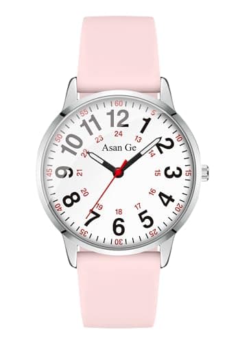 Asan Ge Pink Watches for Women, Fashion 3ATM Waterproof Minimalist Lightweight Easy-to-Read Analog Silicone Watch Suitable for Daily Work, Leisure, Outdoors