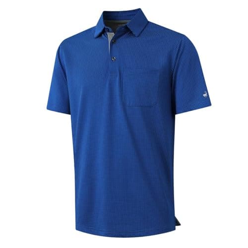 Rouen Golf Shirts for Men Dry Fit Performance Moisture Wicking Casual Pocket Collared Mens Polo Shirts Short Sleeve Cobalt