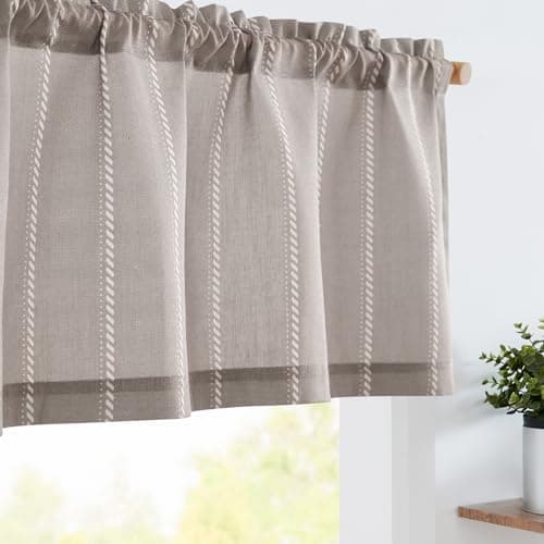jinchan Nautical Striped Valance Farmhouse Window Treatment Linen Textured Drapes for Small Windows Kitchen Living Room RV Vintage Light Filtering Valance 16 Inch Rod Pocket 1 Panel Tan