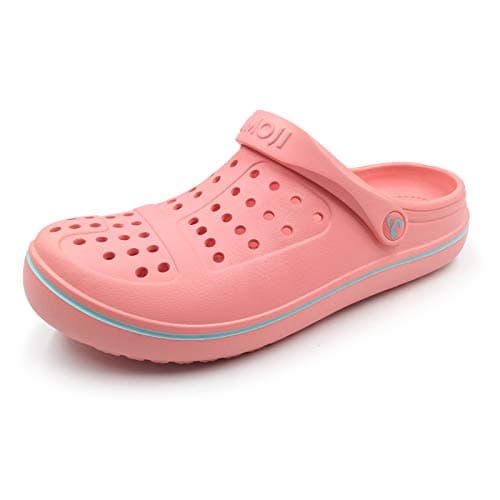 Amoji Garden Clogs Gardening Shoes Shower Slippers Beach Lady Lightweight Bathroom Sandals Summer Adult Male Female CL8818 Pink 6 Women/4 Men