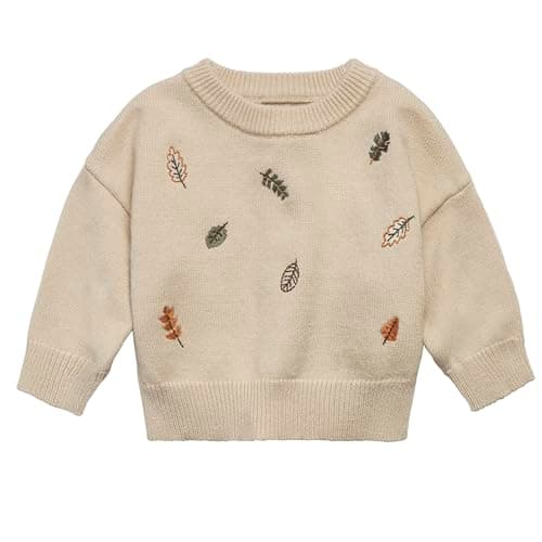 Modern Moments by Gerber Baby Girls' Embroidered Sweater Knit Top, Light Beige, 6-9 Months