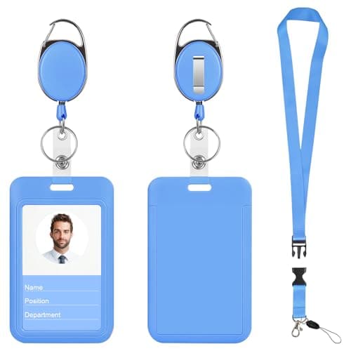 ID Badge Holders and Retractable Reel Clips,Lanyard with Release Buckle, Key Card Holder Nametag Protector (Blue, Clear & Matte (Vertical)