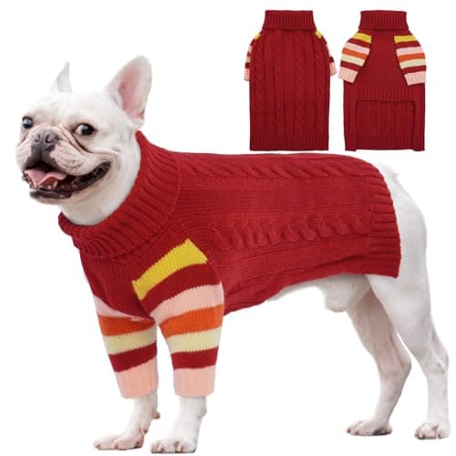 OUOBOB Dog Sweater Thick, Sweaters for Large Size Dogs Comfy, Stretchy Pullover Dog Sweater for Large Doggie, Christmas Dogs Sweaters Unisex, Warm Pet Knitwear Boston Terrier, Frenchie (Red L)