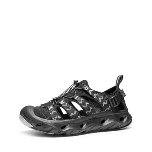 NORTIV 8 Water Shoes Hiking Sandals for Men and Women Wide Toe Box Cushion EVA Sole Closed Toe Arch Support Quick-Dry Outdoor Walking Sandals for Travel Trail,Size M7.5/L9,Black,SNST26005U