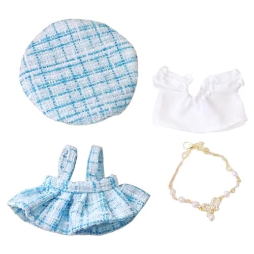 niannyyhouse 10cm~15cm Plush Doll Clothes Berets Suspender Skirt White Shirt Accessories Doll Dress Up (Blue)