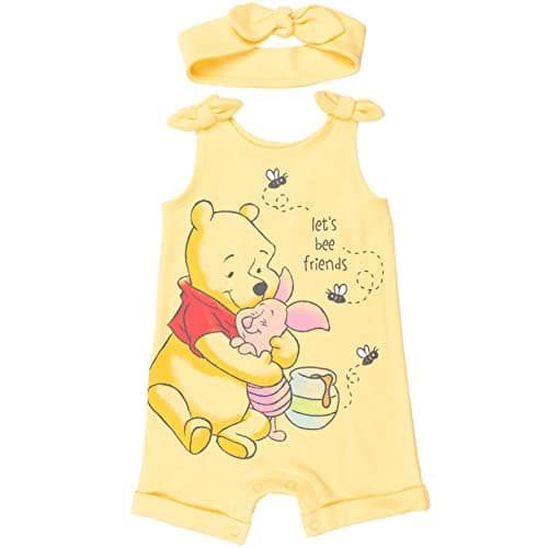 Disney Winnie the Pooh Toddler Girls Snap Romper and Headband Yellow 5T