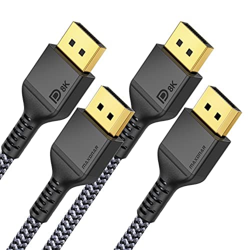 Maxonar 8K DisplayPort Cable 1.4, 2M (8K@60Hz, 4K@240Hz, 2K@144Hz) HBR3 High Speed DP to DP for PC, Laptop, TV Gaming Monitor - 2 Packs