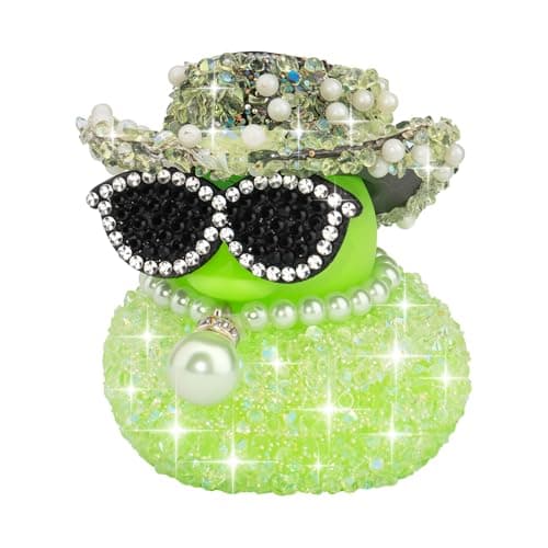 wonuu Multicolor Diamond Rubber Duck Car Ornaments Funny Office Gifts Dashboard Decorations for Cool Car Accessories with Green
