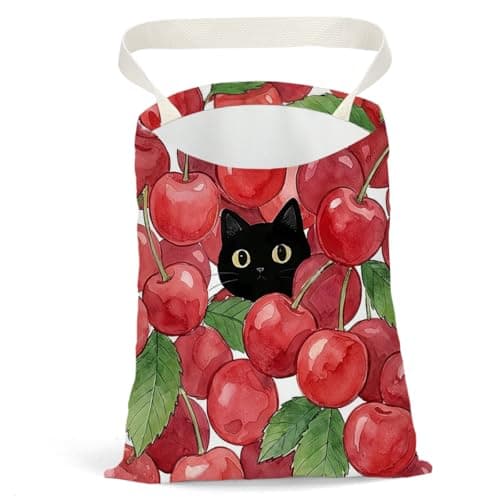 Pykfrhh Black Cat Car Trash Bag, Cherry Car Trash Bag Hanging, Cherry Accessories, Summer Decor Waterproof Cars Back Seat Hanging Organizer Garbage Can for Vehicle Travelling Camping