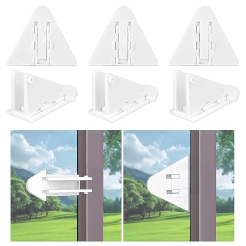 6-Pack Sliding Door Locks for Baby Safety, Viaky Child Cabinet Proofing Strong Adhesive Safety Latch for Sliding Closet/Shower/Patio/Window/Wardrobe (White)
