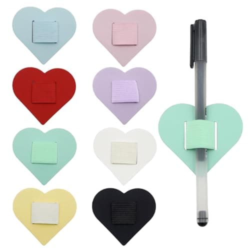 WINDAWNKE 8 Pack Heart Pen Loop Holder Set for Notebook, Tablet, Bible, 8 Colors Self Adhesive Leather Pen Holders with Elastic Loop