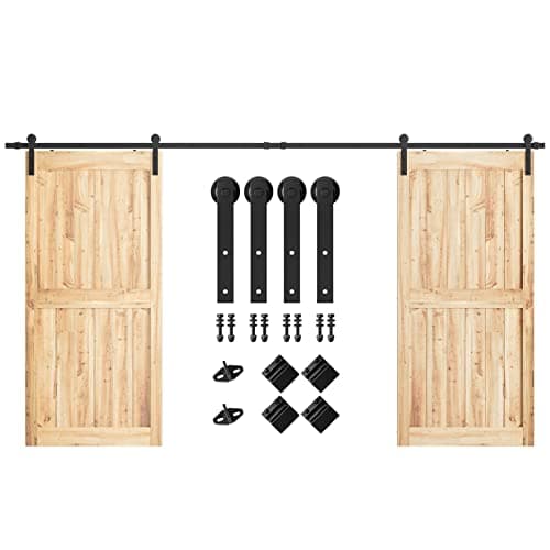 SMARTSTANDARD 13ft Heavy Duty Sturdy Double Sliding Barn Door Hardware Kit -Smoothly and Quietly -Easy to Install -Includes Installation Instruction Fit 39" Wide Door Panel (I Shape Hanger)