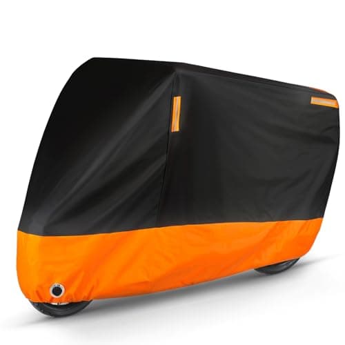 Puroma Motorcycle Cover Heavy Duty Scooter Cover Waterproof Outdoor All Season Universal Weather Quality Protection with Night Reflective, Lock Holes and Storage Bag Fits up to 97" Motorcycle Vehicle