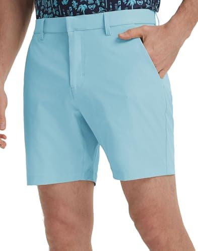 M MAELREG Mens Shorts 7 Inch Quick Dry Expanded Waist Zipper Pocket Flat Front Casual Business Golf Shorts for Men Light Blue