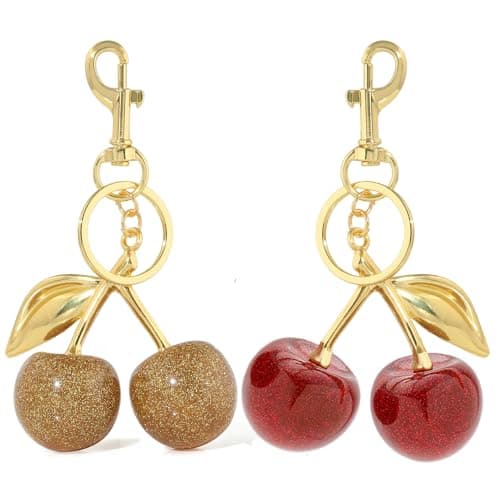 CHUQIU 2Pcs Cherry Bag Charm Keychain Sparkling Purse Charms For Women Gold Cherry Keychains Valentines Day Gifts