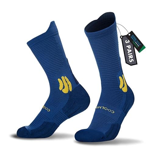 BRISIRA Coolmax Bamboo Viscose Compression Running Socks 3 Pairs Crew Moisture Wicking Anti Blister Athletic Hiking Work Sock
