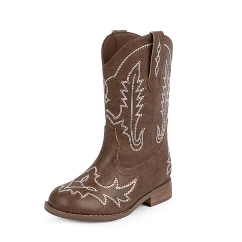Modatope Brown Boots for Girls Cowboy Boots for Girls Kids Cowgirl Boot Flat Heel Round Toe Boot With Classic Western Embroidered for Horse Riding Birthday Party Wedding Church Little Kid 13