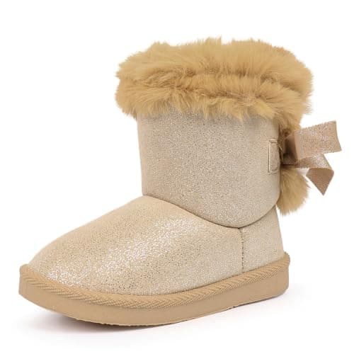 FANTURE Toddler Winter Snow Boots with Zipper, Fur Lined,T.Gold,Size 9