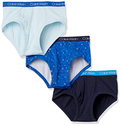 Calvin Klein Kids Boys' Modern Cotton Brief Underwear 3-Pack, Black Iris/Blue, Large