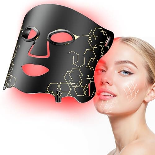 Aurphany Red Light Therapy Mask with Cooling Gel Pack, 7-Color NIR 850nm LED Face Mask, LED Light Therapy Mask (E106A) with Rechargeable Remote - 180 Mins Use, Red Light Mask Home Travel Gift, Black