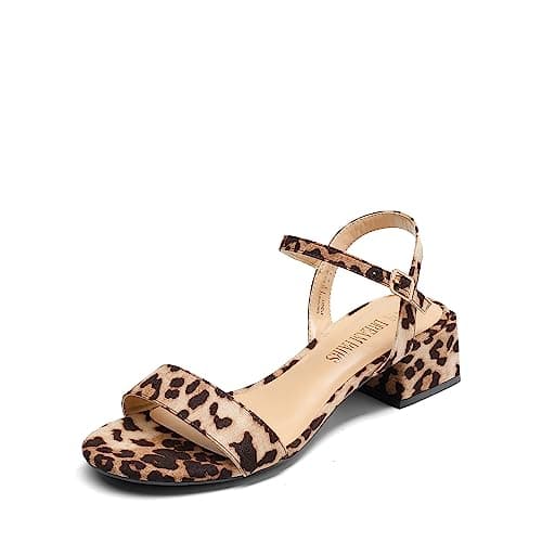 DREAM PAIRS Women's Low Heels for Women Classic Open Toe Ankle Strap Block Chunky Heel Sandals Holiday Party Wedding Dress Pumps Shoes,Size 5.5,Leopard-Suede,SDHS2301W-1