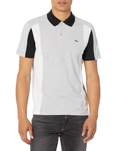 Lacoste Men's Regular Fit Colorblock Polo Shirt, Silver Chine/Black/White, 3X-Large
