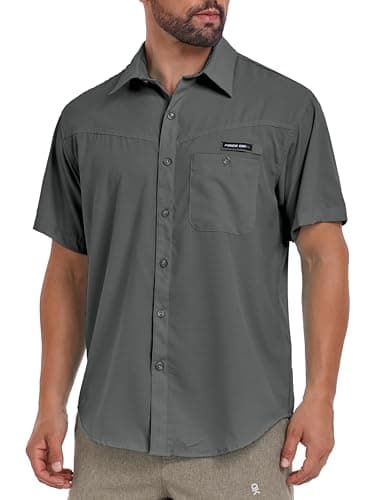 Little Donkey Andy Men's Breathable UPF 50 Shirt, Lightweight Short Sleeve Button Down Shirts for Fishing Hiking (Castlerock M)