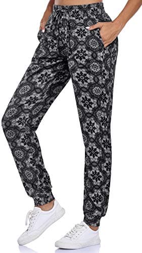 Fulbelle High Waisted Joggers Sweatpants Women with Pockets Lounge Casual, Teen Girls Running Yoga Track Sweat Pants Cotton Drawstring Workout Bottoms Trousers Tapered Leggings White Flowers S