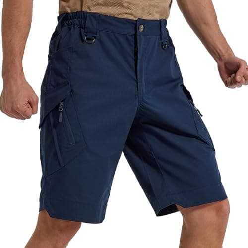 Hiwise Men's Stretch Cargo Shorts Lightweight Water Resistant Hiking Shorts Tactical Work Shorts with Multi Pockets (Navy Blue, 40WX12L)