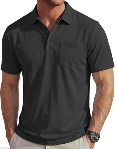 MAGCOMSEN Polo Shirts for Men Short Sleeve Collared Golf Shirt with Pocket Moisture Wicking Quick Dry Performance Black Polos