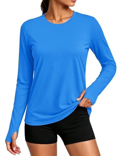 MAGCOMSEN Women Long Sleeve Shirts with Thumb Holes SPF Sun Shirt UV Protection Fishing Hiking Crew Neck Azure Shirt S